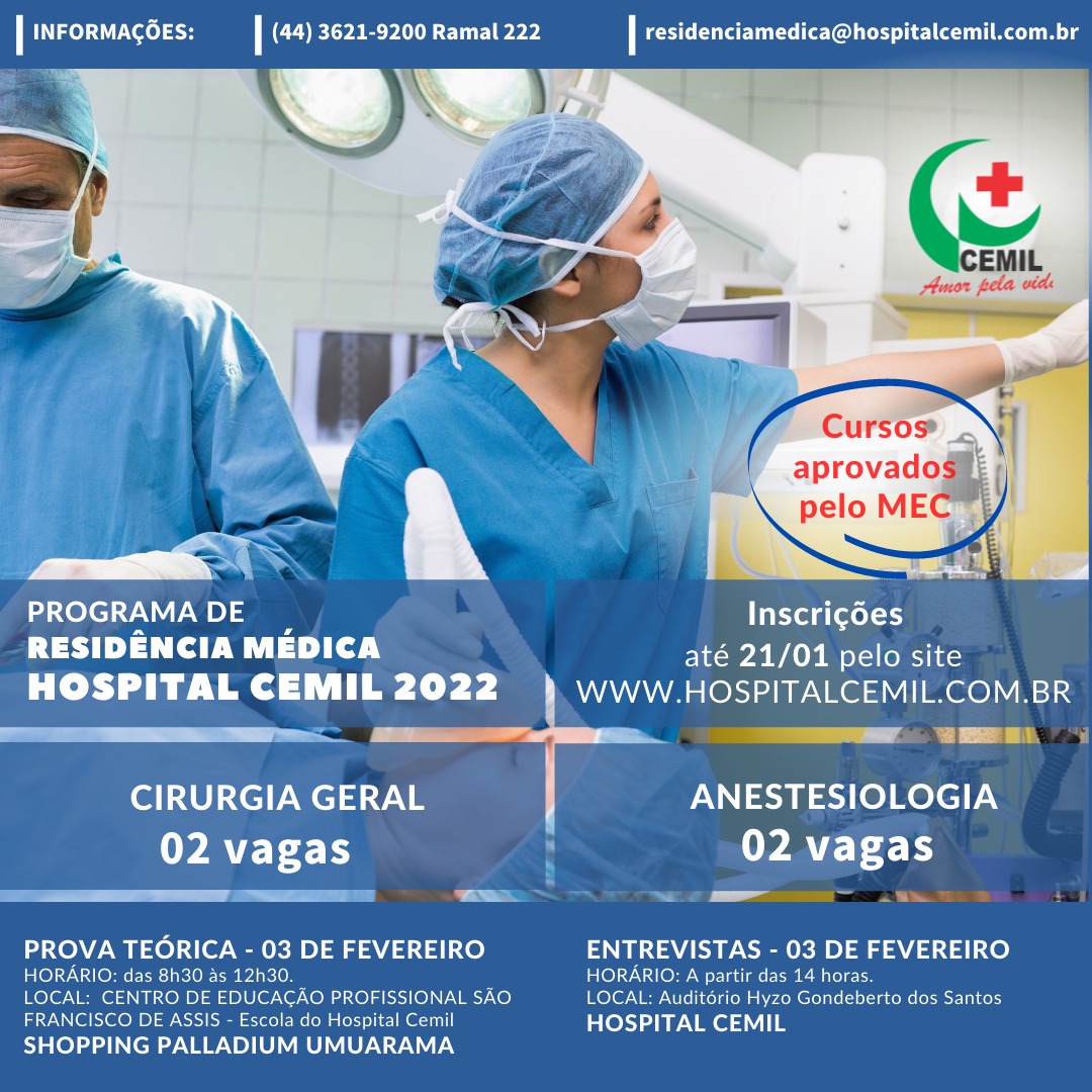 Hospital Cemil abre vagas para residência médica em anestesiologia e cirurgia geral